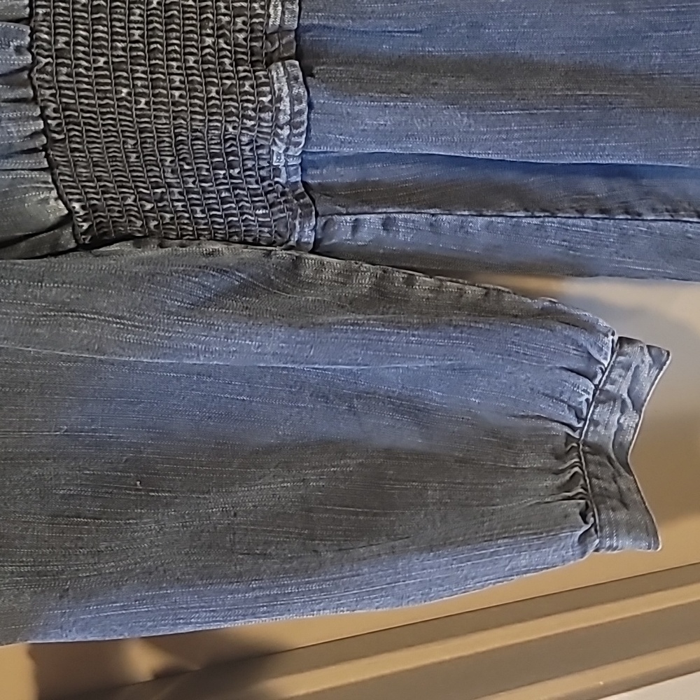 Rails Dark Denim Ruffle Collar Smocked Waist Dress - image 4